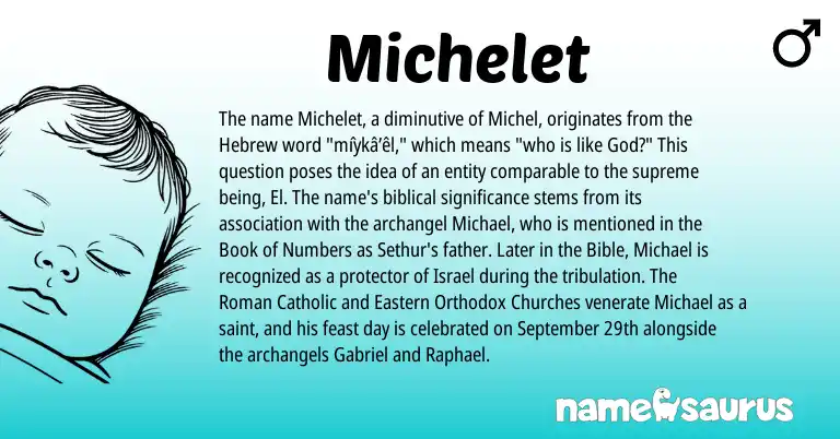 Infographic about Michelet name meaning, Michelet is a name from Roman, Hebrew origin(s).