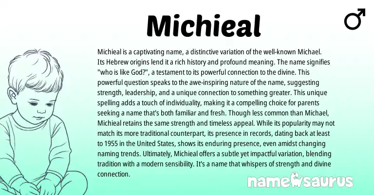 Infographic about Michieal name meaning, Michieal is a name from Hebrew origin(s).