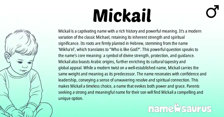 Infographic about Mickail name meaning, Mickail is a name from Hebrew, Russian origin(s).