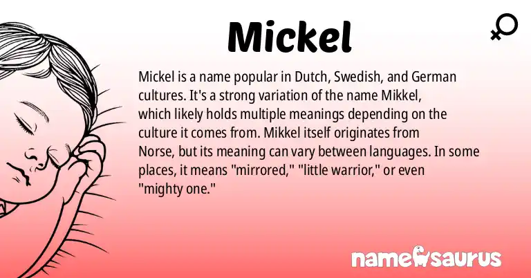 Infographic about Mickel name meaning, Mickel is a name from Dutch, Swedish, German origin(s).