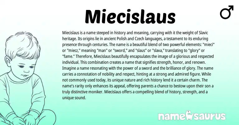Infographic about Miecislaus name meaning, Miecislaus is a name from Czech, Slavic, Polish origin(s).