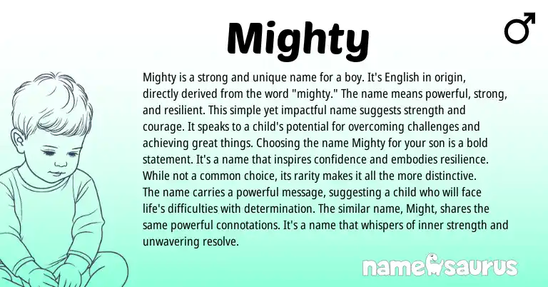 Infographic about Mighty name meaning, Mighty is a name from English origin(s).