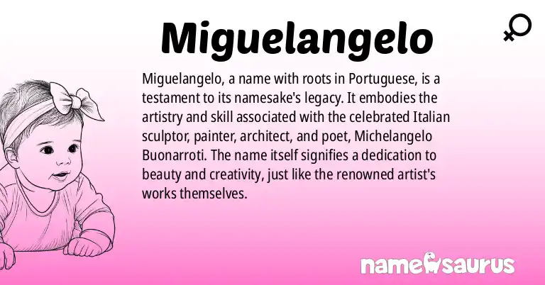Infographic about Miguelangelo name meaning, Miguelangelo is a name from Portuguese origin(s).