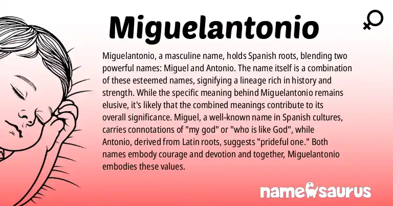 Infographic about Miguelantonio name meaning, Miguelantonio is a name from Spanish origin(s).