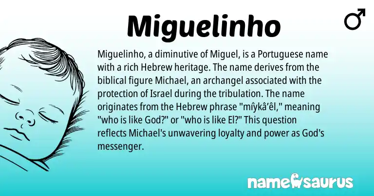 Infographic about Miguelinho name meaning, Miguelinho is a name from Hebrew, Portuguese origin(s).