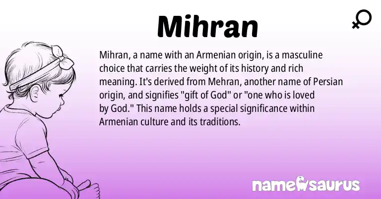 Infographic about Mihran name meaning, Mihran is a name from Armenian origin(s).
