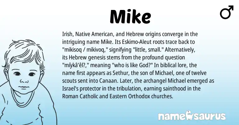 Infographic about Mike name meaning, Mike is a name from Irish, Native American, Aleut, Roman, Hebrew origin(s).
