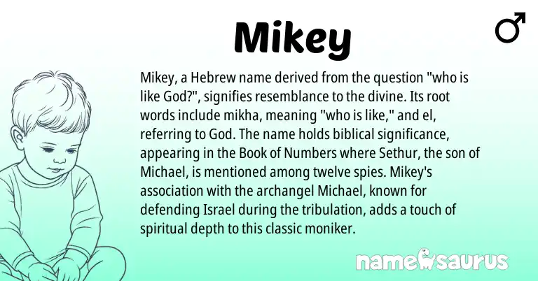 Infographic about Mikey name meaning, Mikey is a name from Hebrew origin(s).