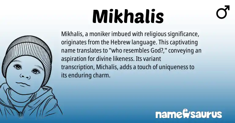 Infographic about Mikhalis name meaning, Mikhalis is a name from Hebrew origin(s).