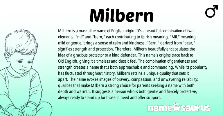 Infographic about Milbern name meaning, Milbern is a name from English origin(s).