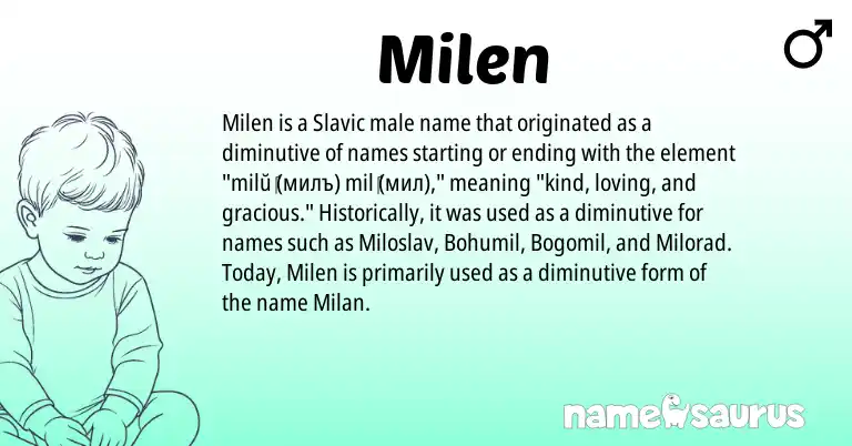 Infographic about Milen name meaning, Milen is a name from Slavic origin(s).