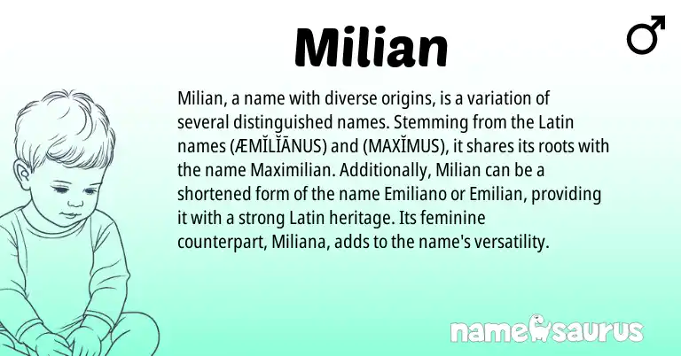 Infographic about Milian name meaning, Milian is a name from Latin origin(s).