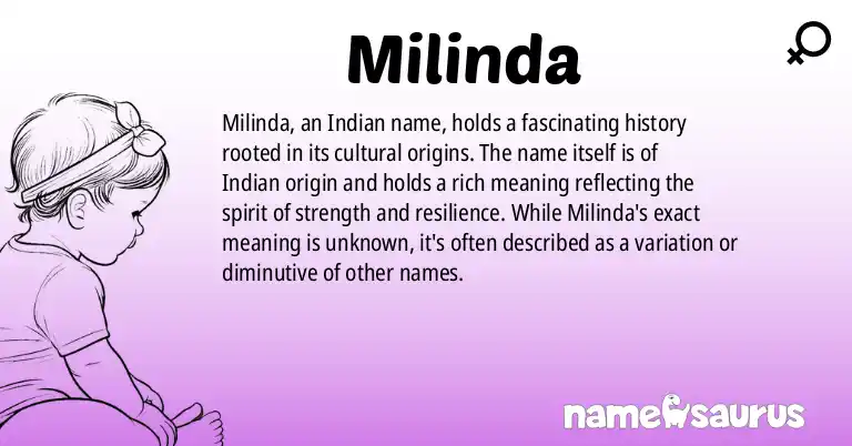 Infographic about Milinda name meaning, Milinda is a name from Indian origin(s).