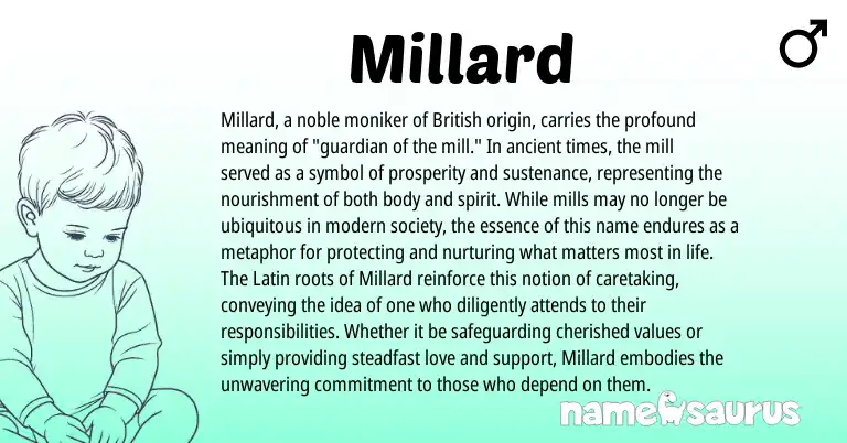 Infographic about Millard name meaning, Millard is a name from British, Latin origin(s).