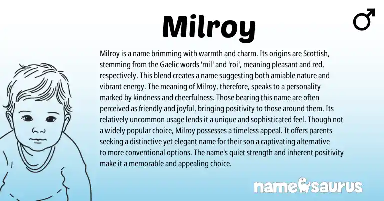 Infographic about Milroy name meaning, Milroy is a name from Scottish, Gaelic origin(s).