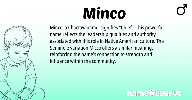 Infographic about Minco name meaning, Minco is a name from Native American, Choctaw origin(s).
