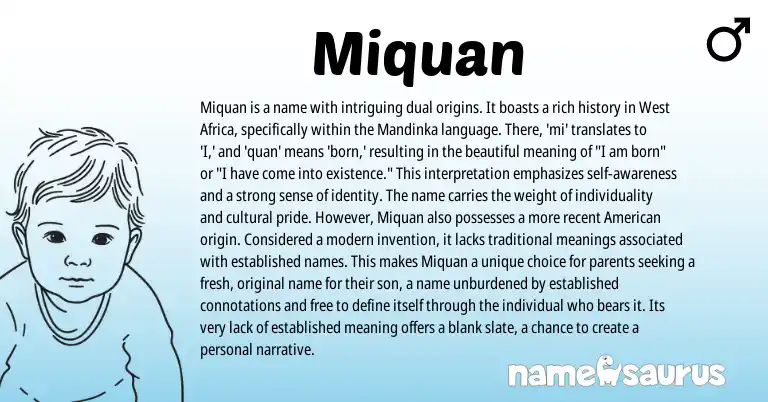 Infographic about Miquan name meaning, Miquan is a name from African, Western origin(s).