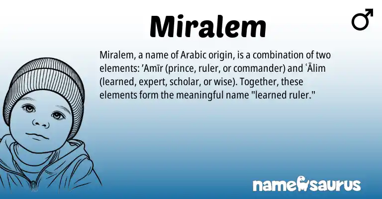 Infographic about Miralem name meaning, Miralem is a name from Arabic origin(s).