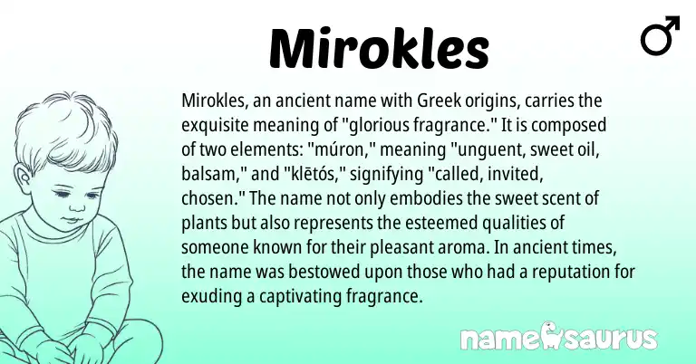 Infographic about Mirokles name meaning, Mirokles is a name from Greek origin(s).