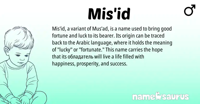 Infographic about Mis'id name meaning, Mis'id is a name from Arabic origin(s).