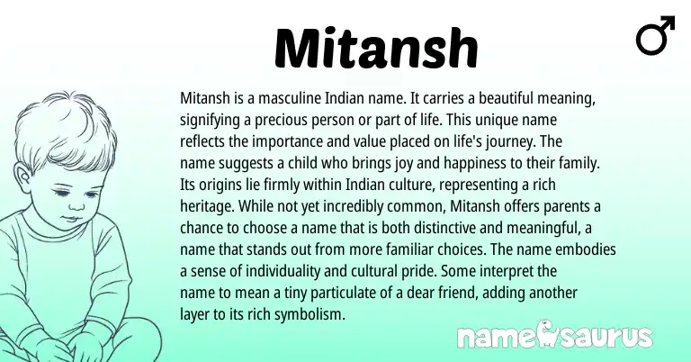 Infographic about Mitansh name meaning, Mitansh is a name from Sanskrit, Indian origin(s).