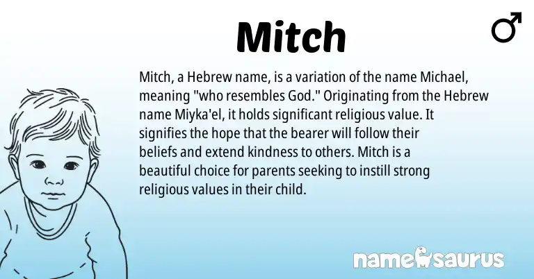 Infographic about Mitch name meaning, Mitch is a name from Hebrew origin(s).