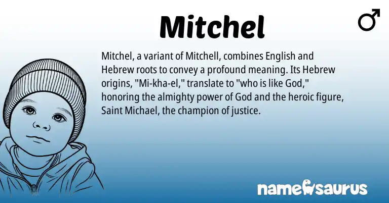Infographic about Mitchel name meaning, Mitchel is a name from English, Hebrew origin(s).