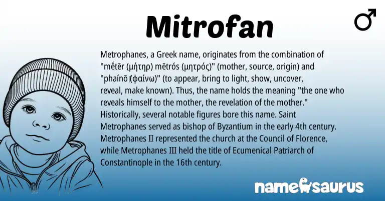 Infographic about Mitrofan name meaning, Mitrofan is a name from Greek origin(s).