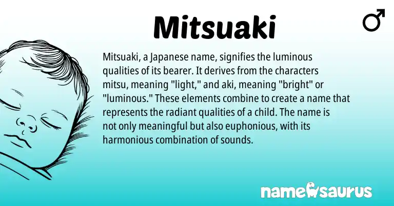 Infographic about Mitsuaki name meaning, Mitsuaki is a name from Japanese origin(s).