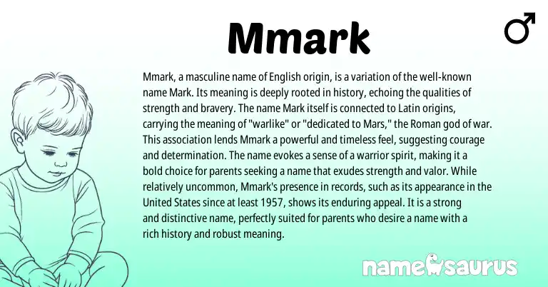 Infographic about Mmark name meaning, Mmark is a name from Latin, English, Roman origin(s).