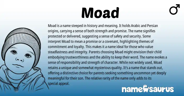 Infographic about Moad name meaning, Moad is a name from Hebrew, Persian, Arabic origin(s).