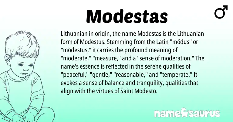 Infographic about Modestas name meaning, Modestas is a name from Lithuanian, Latin origin(s).