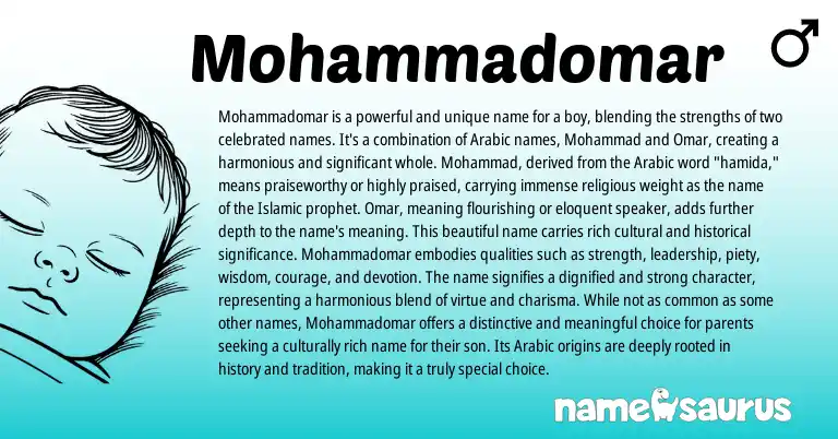 Infographic about Mohammadomar name meaning, Mohammadomar is a name from Arabic origin(s).