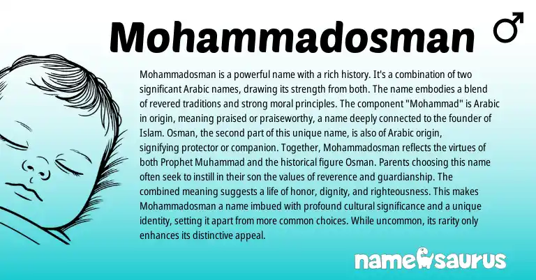 Infographic about Mohammadosman name meaning, Mohammadosman is a name from Arabic origin(s).