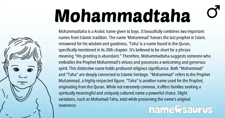 Infographic about Mohammadtaha name meaning, Mohammadtaha is a name from Arabic origin(s).