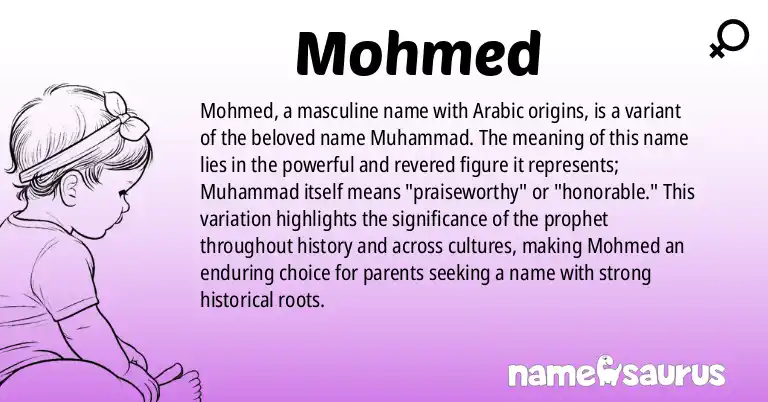 Infographic about Mohmed name meaning, Mohmed is a name from Arabic origin(s).