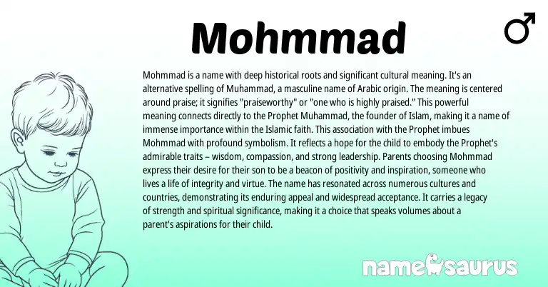 Infographic about Mohmmad name meaning, Mohmmad is a name from Arabic origin(s).
