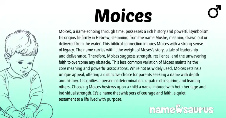 Infographic about Moices name meaning, Moices is a name from Hebrew, English origin(s).