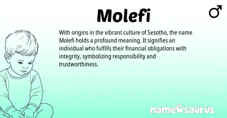 Infographic about Molefi name meaning, Molefi is a name from Sotho, South African origin(s).