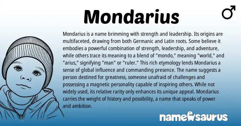 Infographic about Mondarius name meaning, Mondarius is a name from Germanic origin(s).