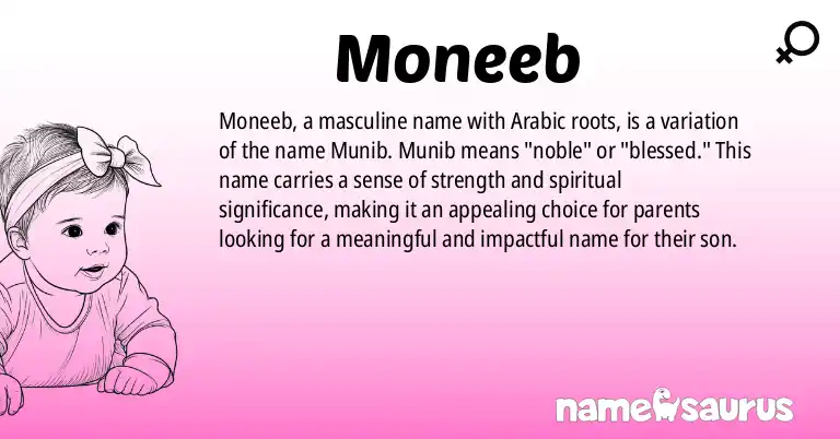 Infographic about Moneeb name meaning, Moneeb is a name from Arabic origin(s).