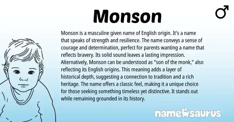 Infographic about Monson name meaning, Monson is a name from English origin(s).