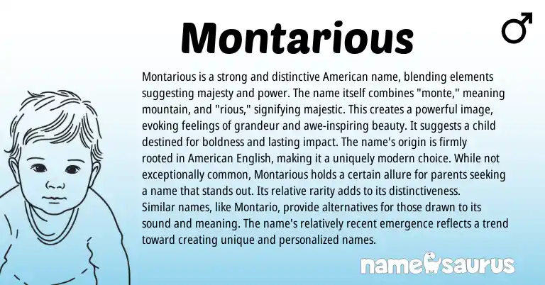 Infographic about Montarious name meaning, Montarious is a name from American origin(s).