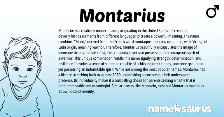 Infographic about Montarius name meaning, Montarius is a name from Latin, French origin(s).