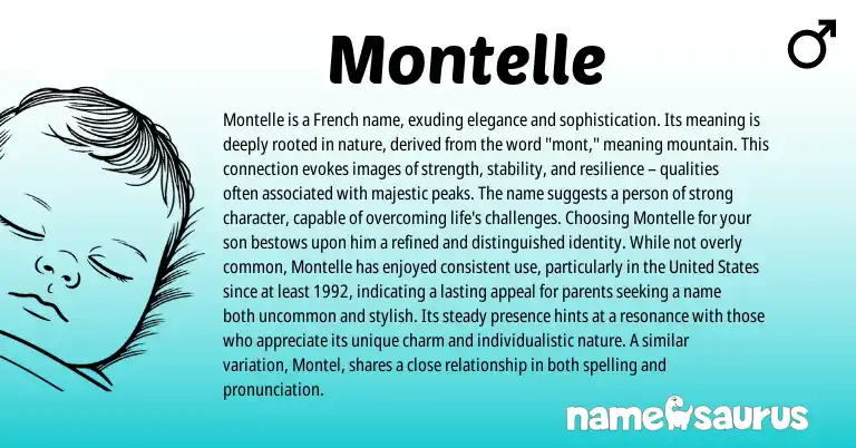 Infographic about Montelle name meaning, Montelle is a name from French origin(s).