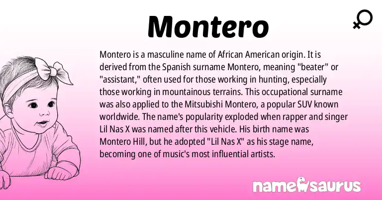 Infographic about Montero name meaning, Montero is a name from African American origin(s).