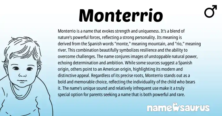 Infographic about Monterrio name meaning, Monterrio is a name from Spanish origin(s).
