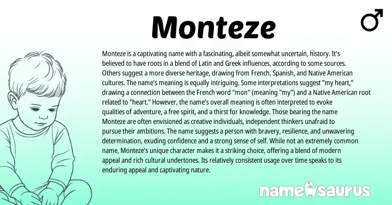 Infographic about Monteze name meaning, Monteze is a name from Greek, Latin origin(s).