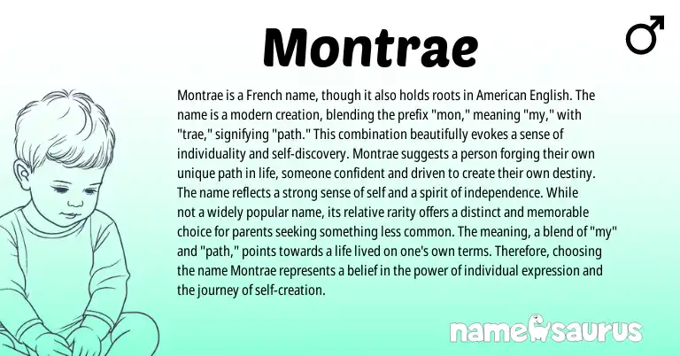 Infographic about Montrae name meaning, Montrae is a name from French, American origin(s).