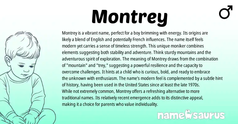 Infographic about Montrey name meaning, Montrey is a name from English origin(s).